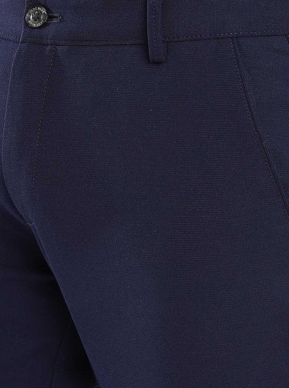 Navy Blue Solid Venice Fit Casual Trouser | JadeBlue