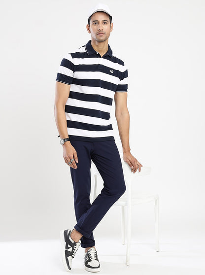 Navy Blue Solid Venice Fit Casual Trouser | JadeBlue
