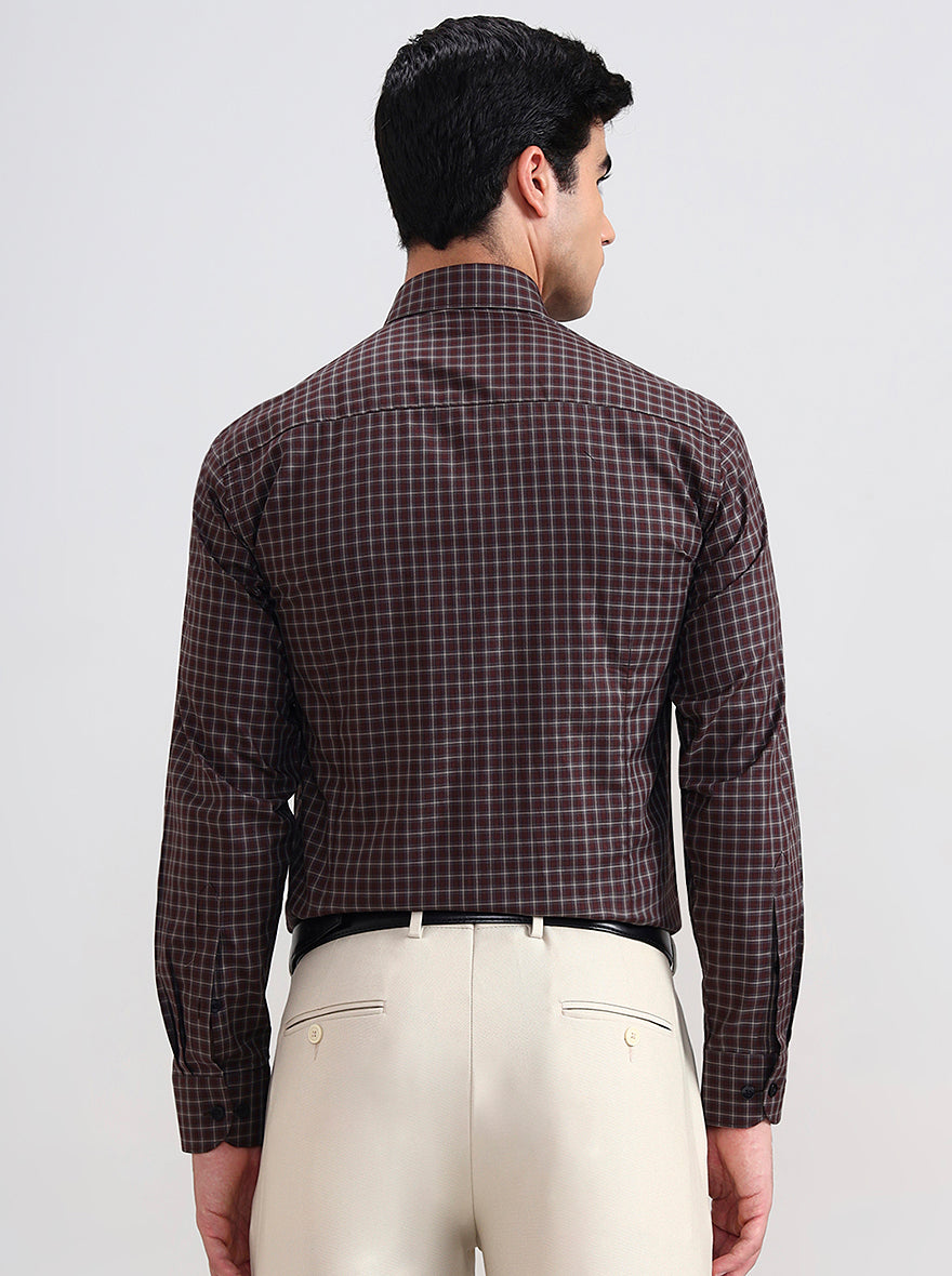 Brown Checked Slim Fit Formal Shirt | Metal