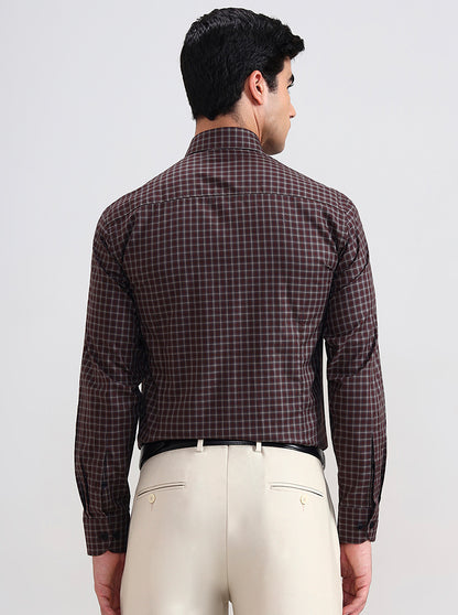 Brown Checked Slim Fit Formal Shirt | Metal