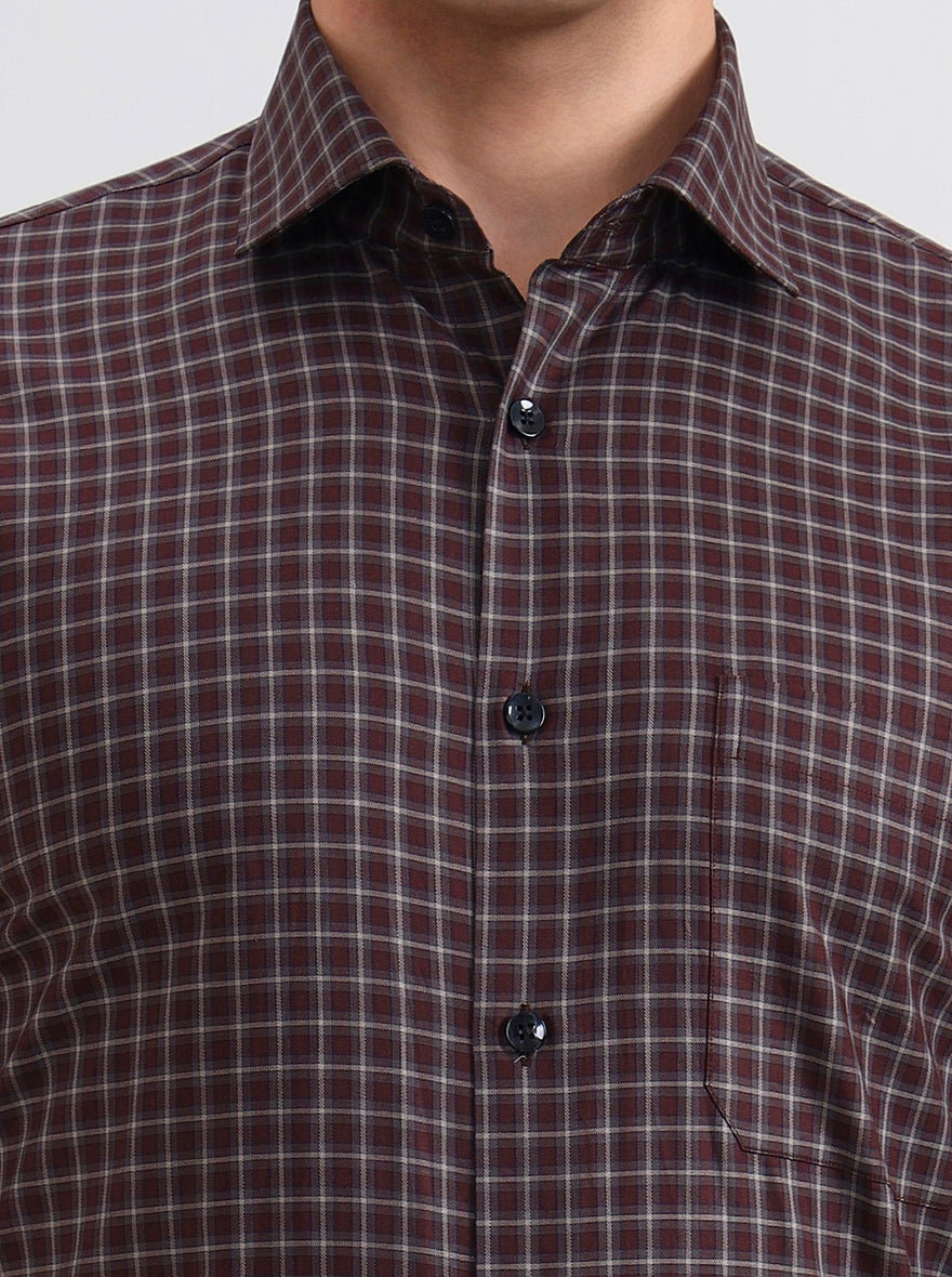 Brown Checked Slim Fit Formal Shirt | Metal