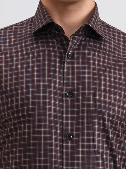 Brown Checked Slim Fit Formal Shirt | Metal