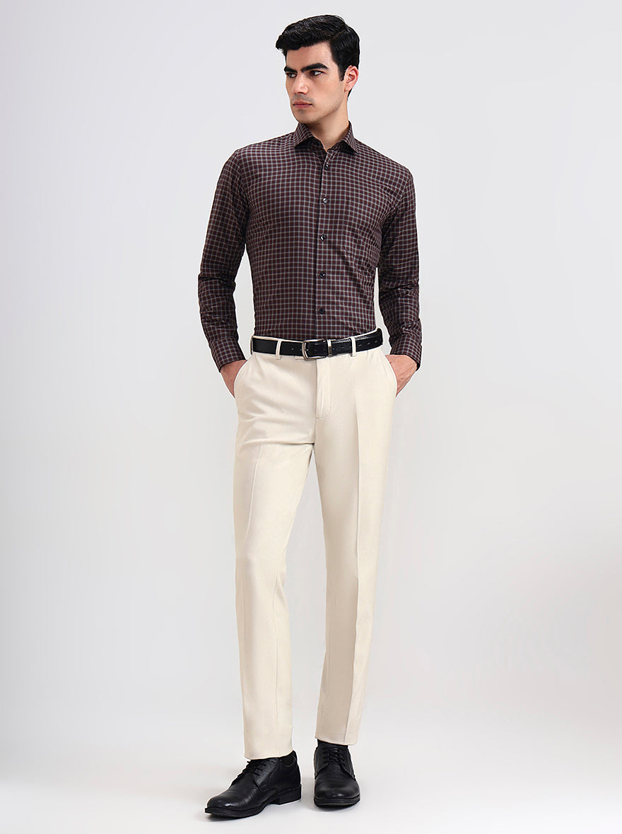 Brown Checked Slim Fit Formal Shirt | Metal