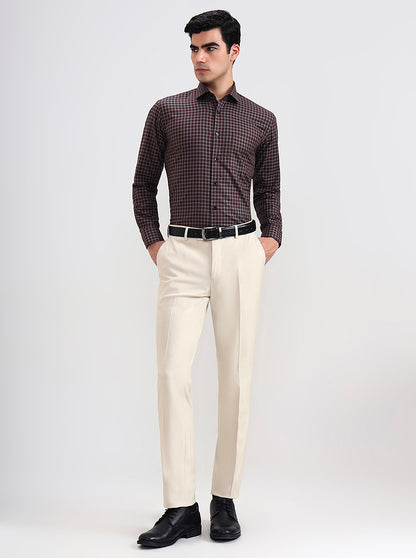 Brown Checked Slim Fit Formal Shirt | Metal