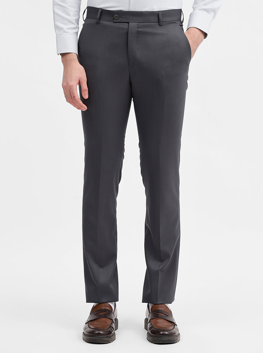 Grey Solid Slim Fit Formal Trouser | JadeBlue Super Luxe