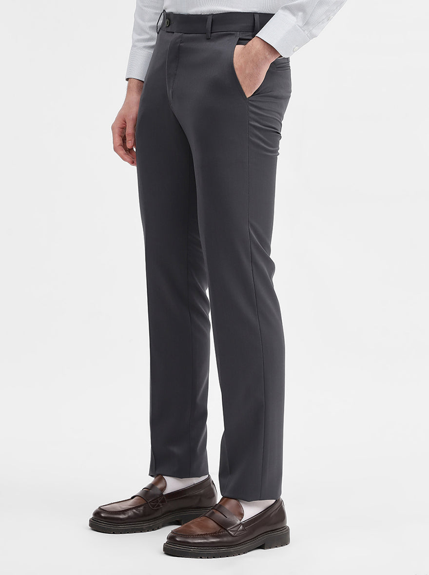 Grey Solid Slim Fit Formal Trouser | JadeBlue Super Luxe