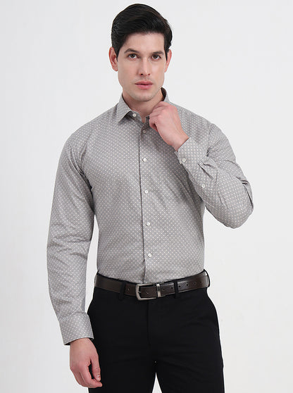 Grey & Black Printed Regular Fit Formal Shirt | JadeBlue