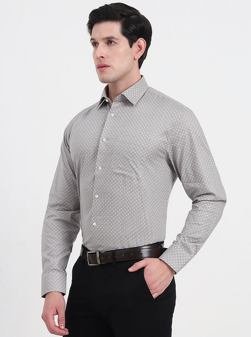 Grey & Black Printed Regular Fit Formal Shirt | JadeBlue