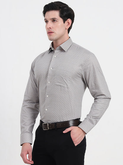 Grey & Black Printed Regular Fit Formal Shirt | JadeBlue