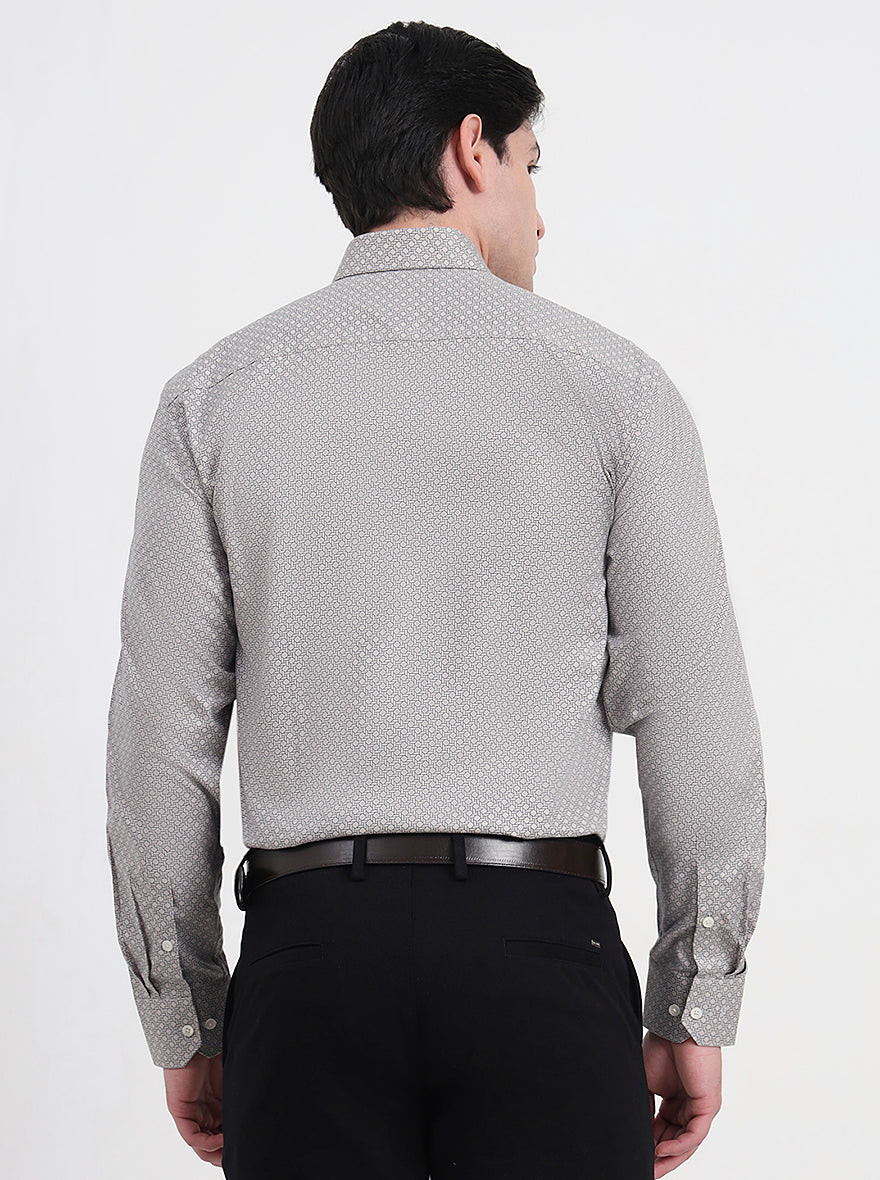 Grey & Black Printed Regular Fit Formal Shirt | JadeBlue