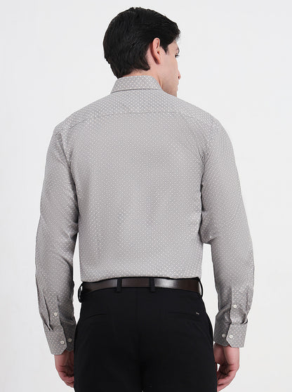 Grey & Black Printed Regular Fit Formal Shirt | JadeBlue