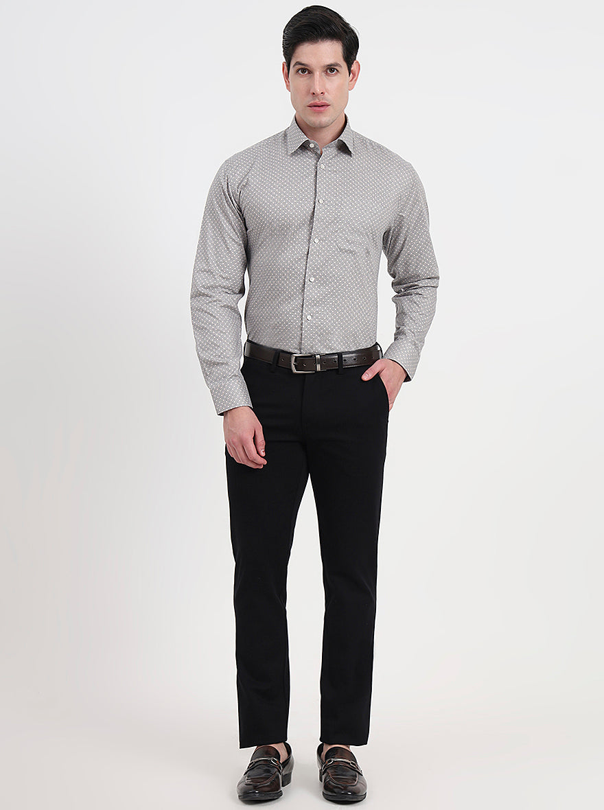 Grey & Black Printed Regular Fit Formal Shirt | JadeBlue