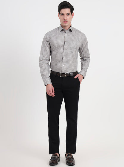 Grey & Black Printed Regular Fit Formal Shirt | JadeBlue