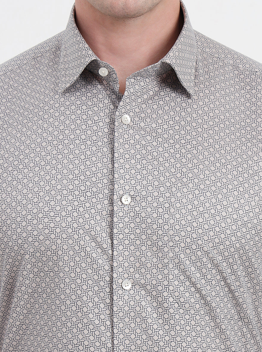 Grey & Black Printed Regular Fit Formal Shirt | JadeBlue