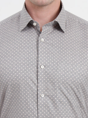 Grey & Black Printed Regular Fit Formal Shirt | JadeBlue