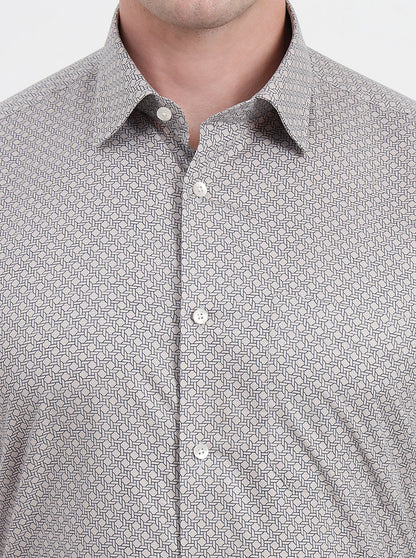 Grey & Black Printed Regular Fit Formal Shirt | JadeBlue