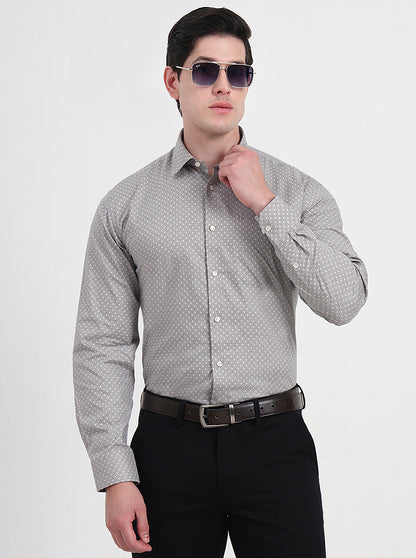 Grey & Black Printed Regular Fit Formal Shirt | JadeBlue