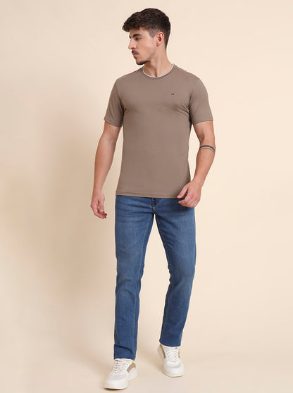 Olive Solid Slim Fit T-Shirt | JadeBlue