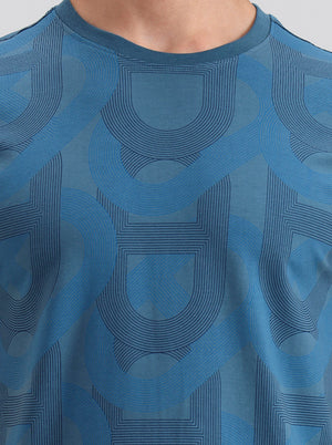 Teal Blue Printed Slim Fit T-Shirt | JadeBlue