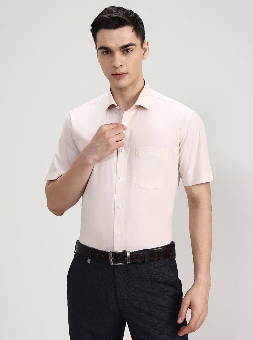 Fawn Solid Regular Fit Formal Shirt | JadeBlue