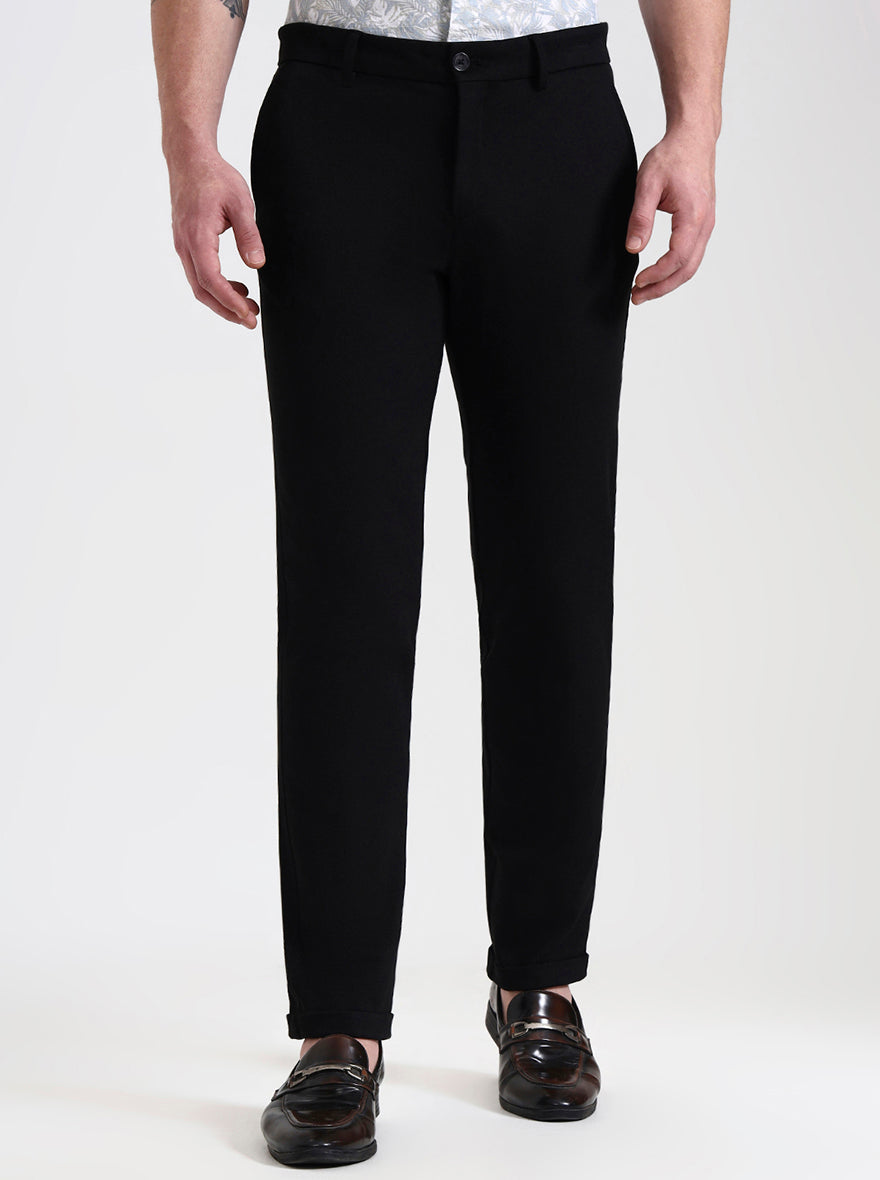 Black Solid Venice Fit Casual Trouser | JadeBlue