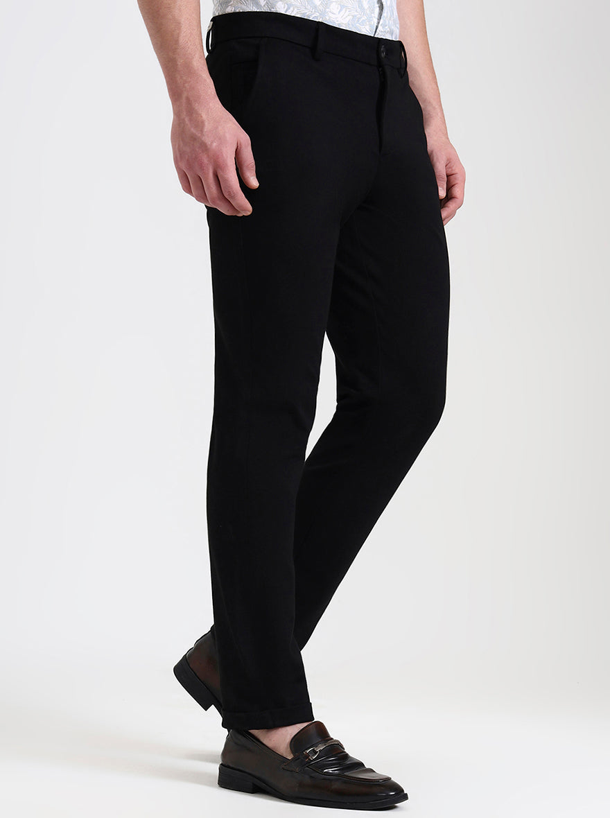 Black Solid Venice Fit Casual Trouser | JadeBlue