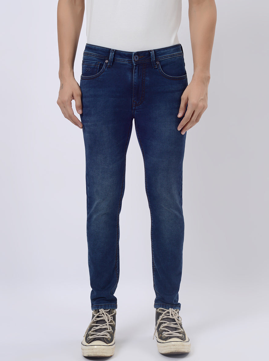 Dark Blue Washed Rider Fit Jeans | JadeBlue
