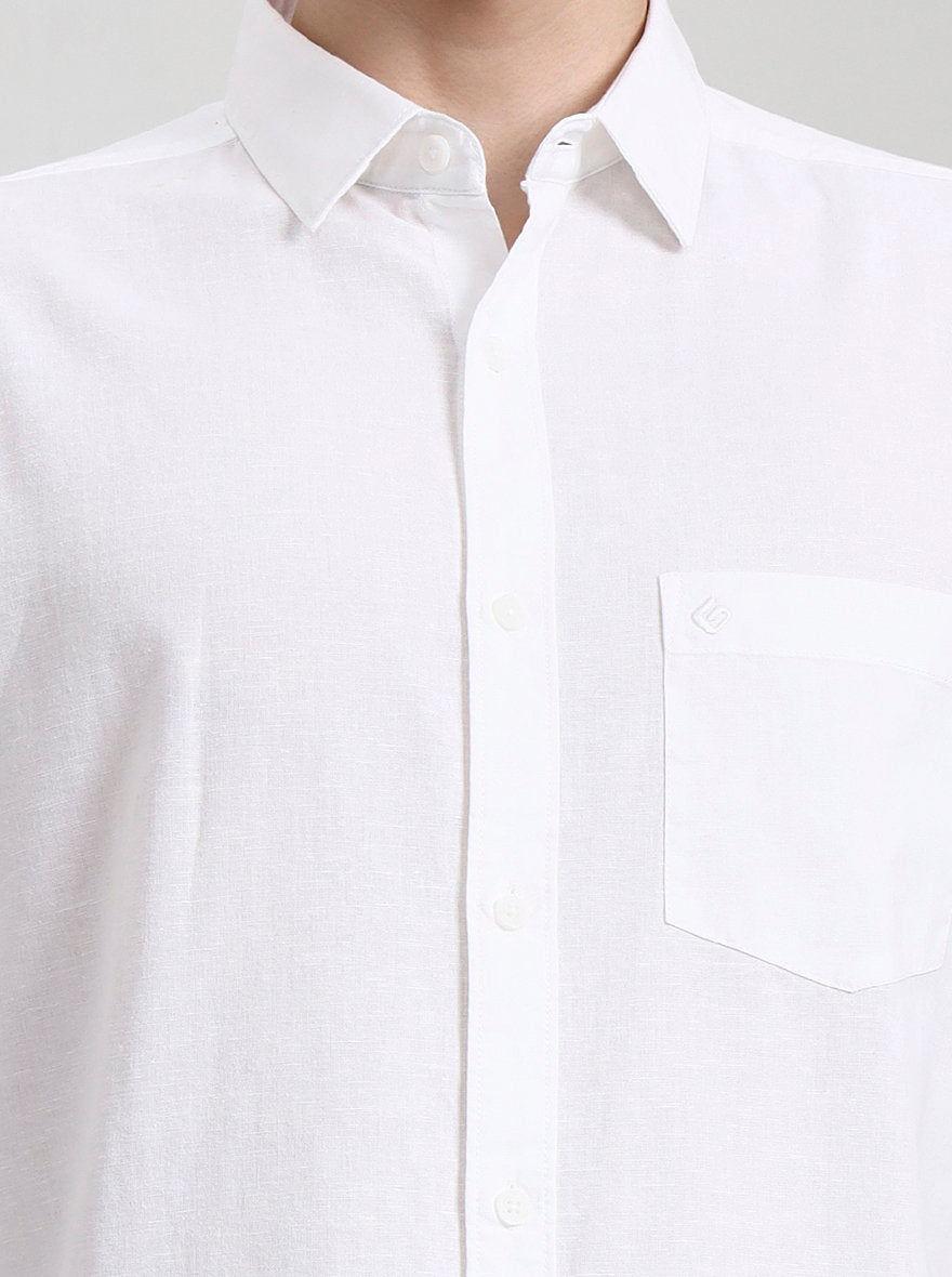 White Solid Slim Fit Casual Shirt | Greenfibre