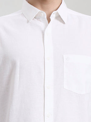 White Solid Slim Fit Casual Shirt | Greenfibre