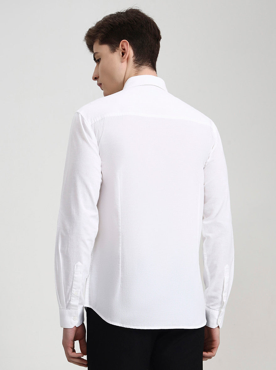 White Solid Slim Fit Casual Shirt | Greenfibre