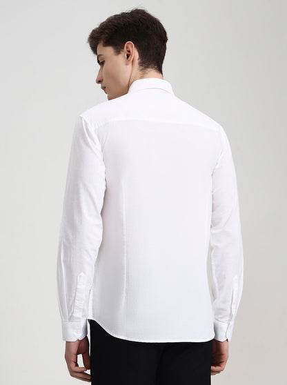 White Solid Slim Fit Casual Shirt | Greenfibre