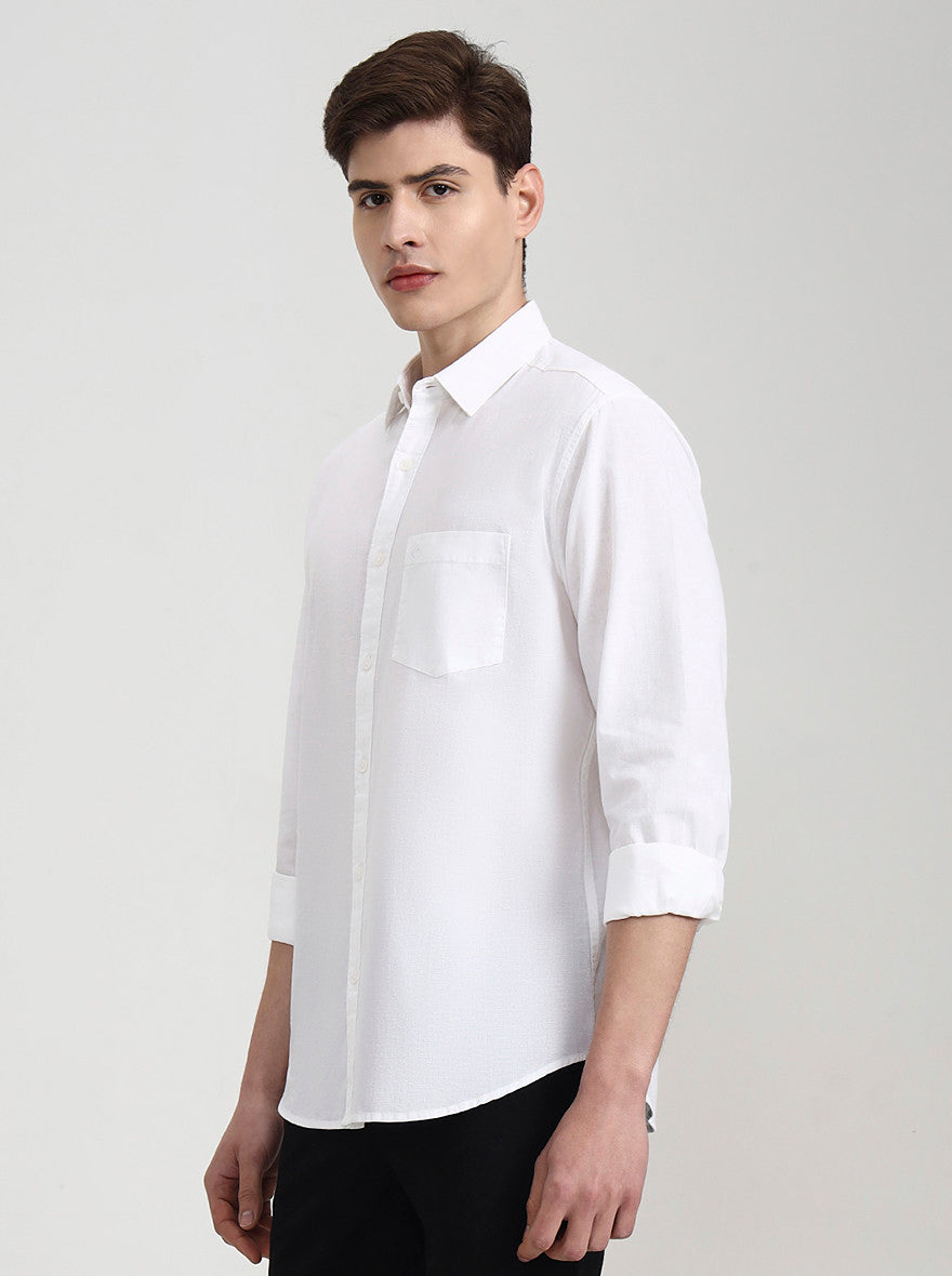 White Solid Slim Fit Casual Shirt | Greenfibre