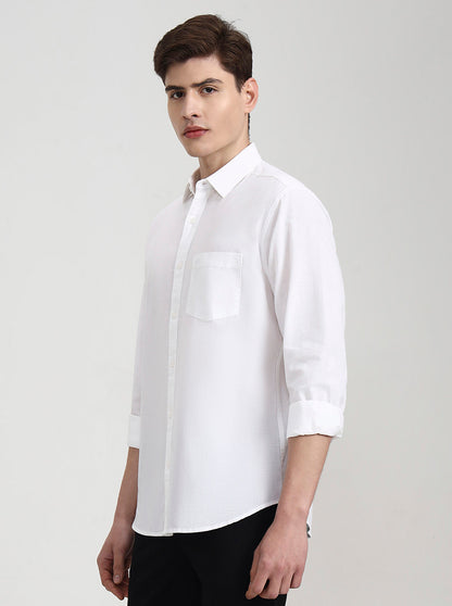 White Solid Slim Fit Casual Shirt | Greenfibre