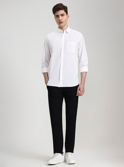 White Solid Slim Fit Casual Shirt | Greenfibre