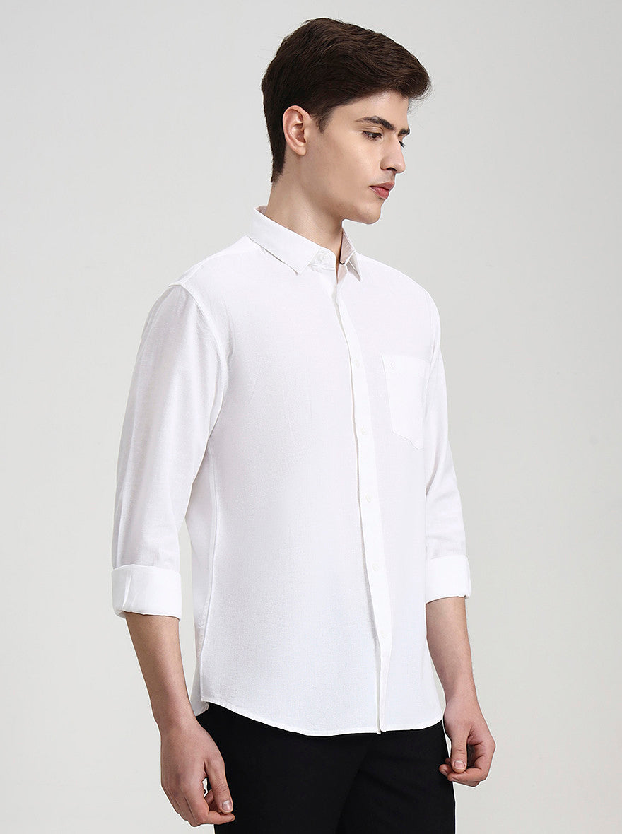 White Solid Slim Fit Casual Shirt | Greenfibre