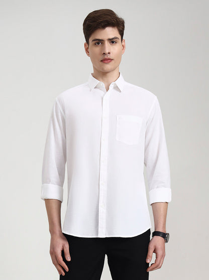 White Solid Slim Fit Casual Shirt | Greenfibre