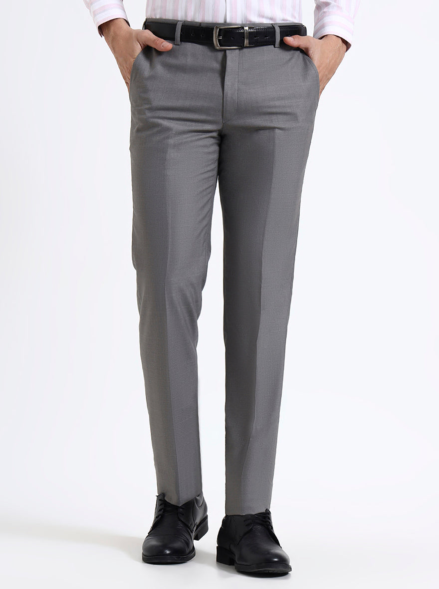 Grey Solid Slim Fit Formal Trouser | JadeBlue Super Luxe
