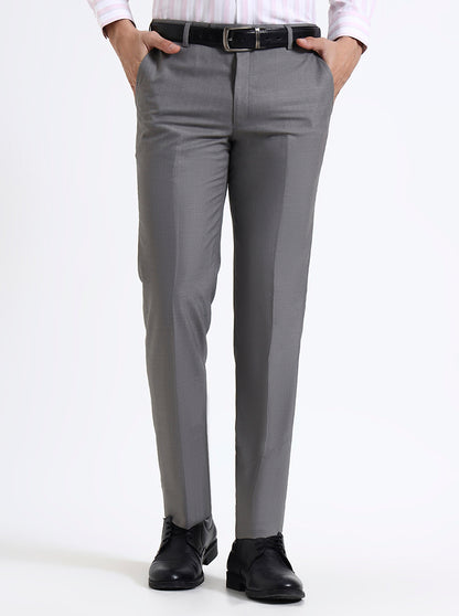 Grey Solid Slim Fit Formal Trouser | JadeBlue Super Luxe