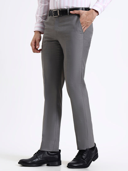 Grey Solid Slim Fit Formal Trouser | JadeBlue Super Luxe