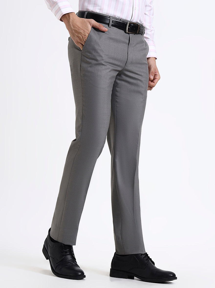 Grey Solid Slim Fit Formal Trouser | JadeBlue Super Luxe
