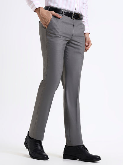 Grey Solid Slim Fit Formal Trouser | JadeBlue Super Luxe