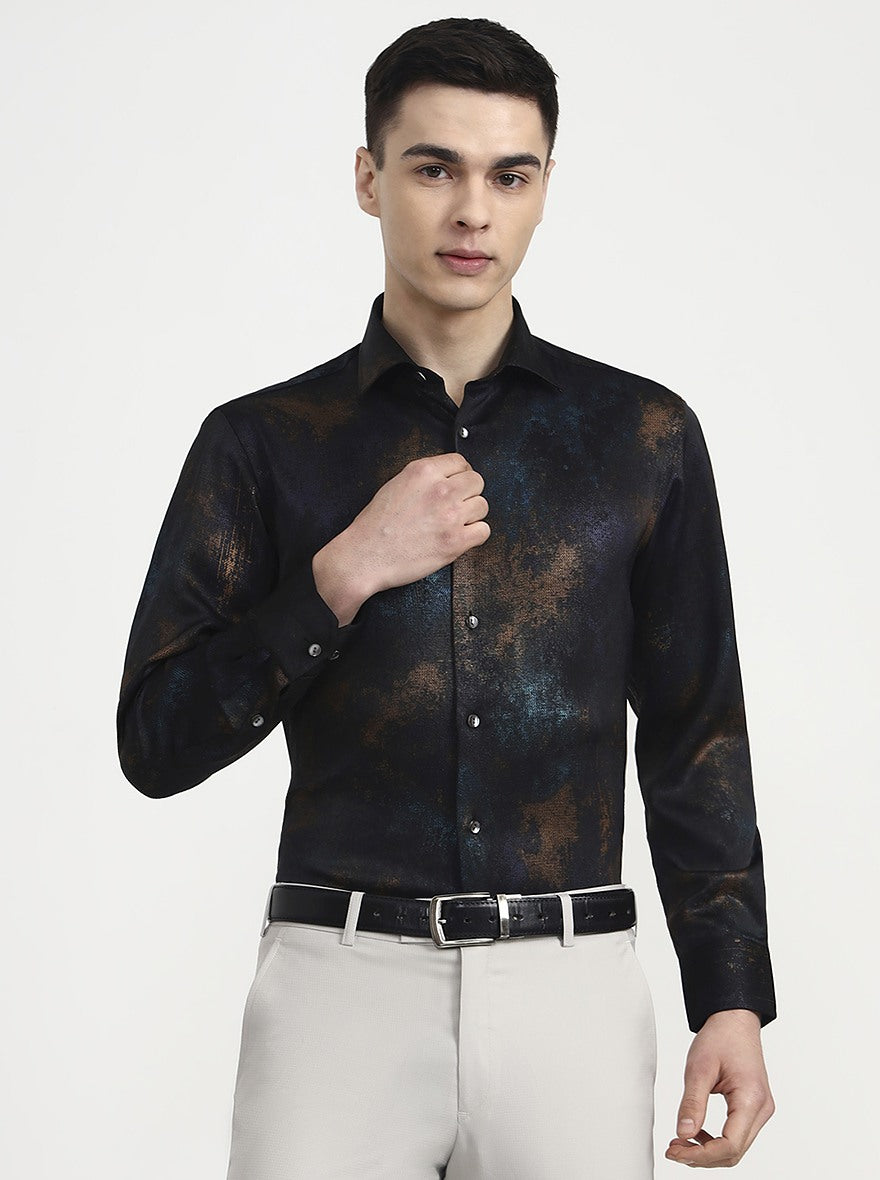 Black Printed Slim Fit Formal Shirt | JadeBlue Super Luxe