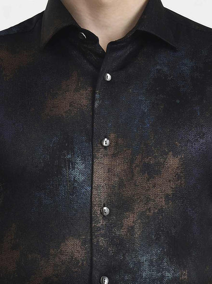 Black Printed Slim Fit Formal Shirt | JadeBlue Super Luxe