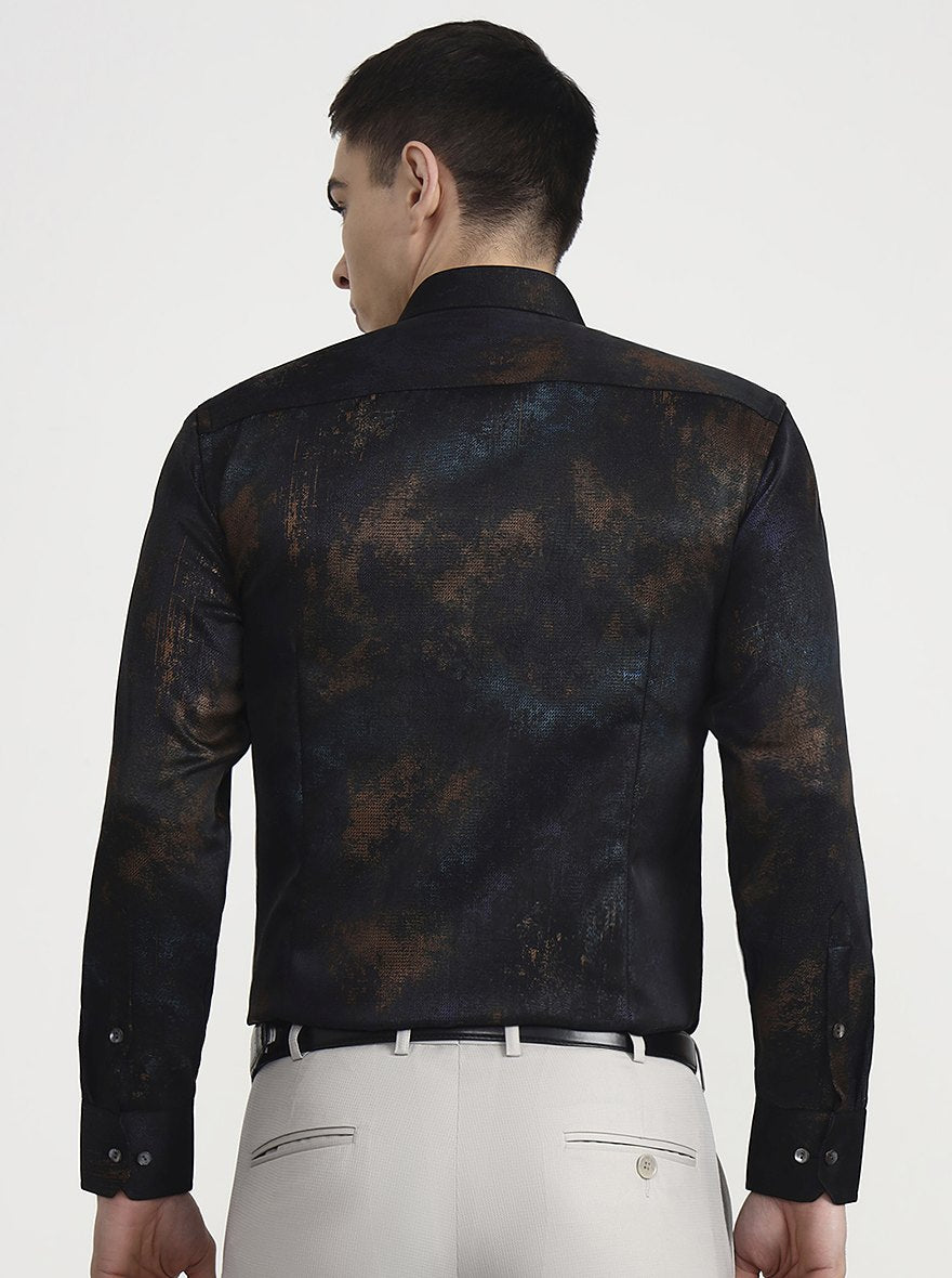 Black Printed Slim Fit Formal Shirt | JadeBlue Super Luxe