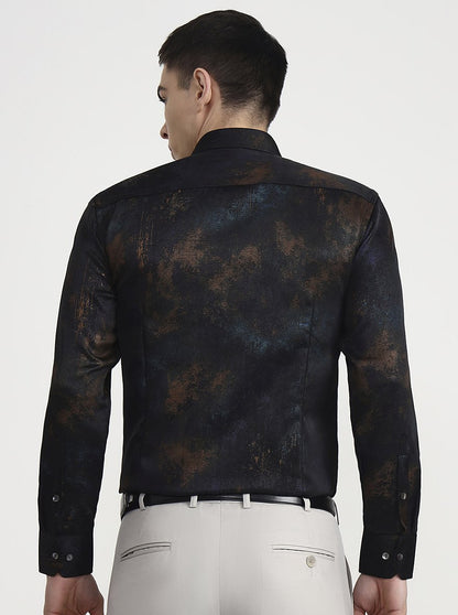 Black Printed Slim Fit Formal Shirt | JadeBlue Super Luxe