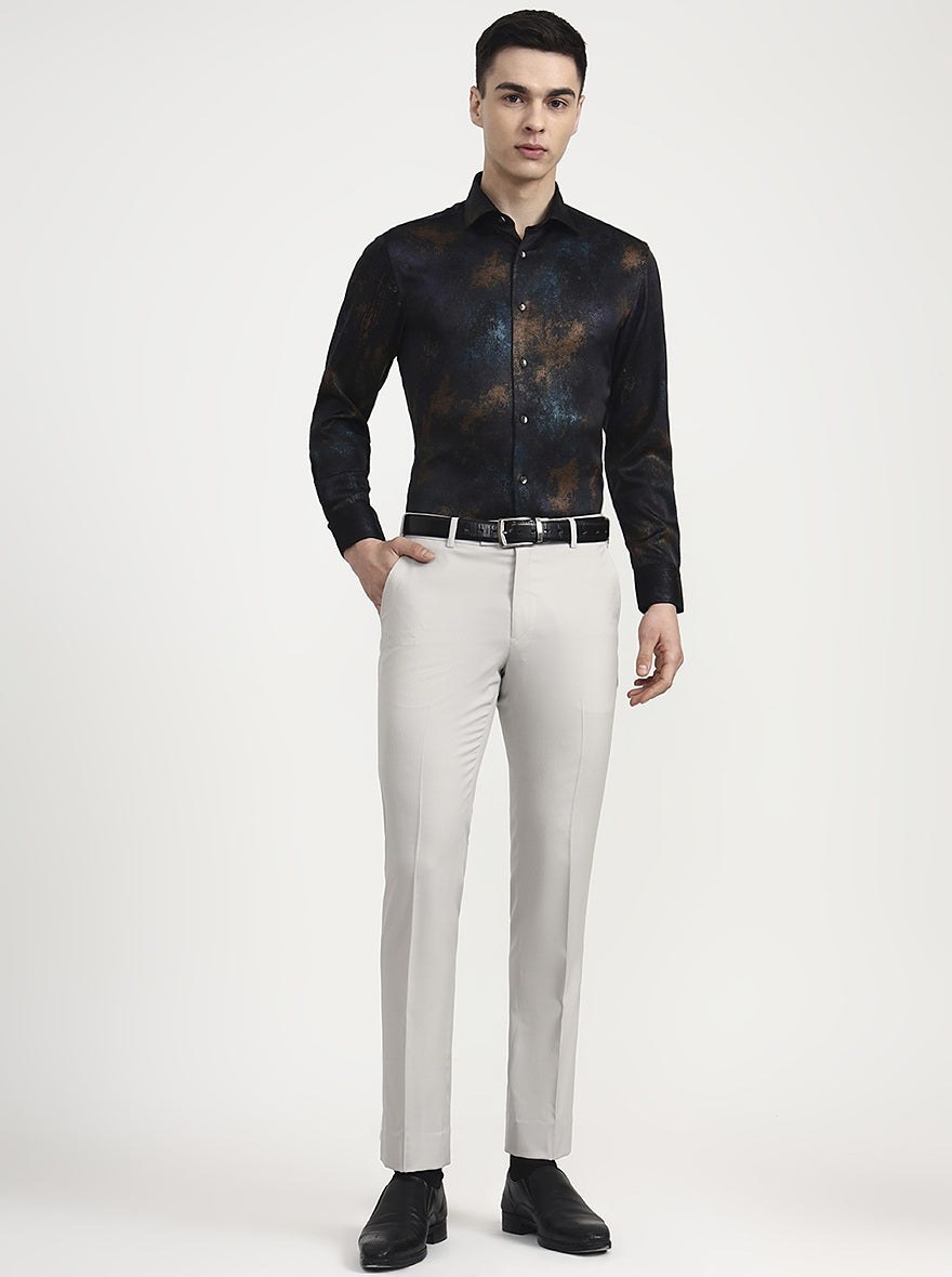 Black Printed Slim Fit Formal Shirt | JadeBlue Super Luxe