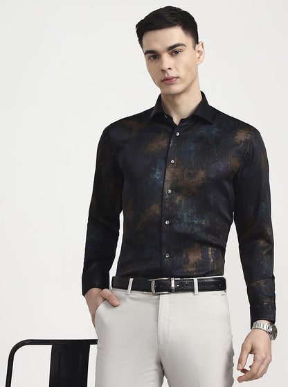 Black Printed Slim Fit Formal Shirt | JadeBlue Super Luxe