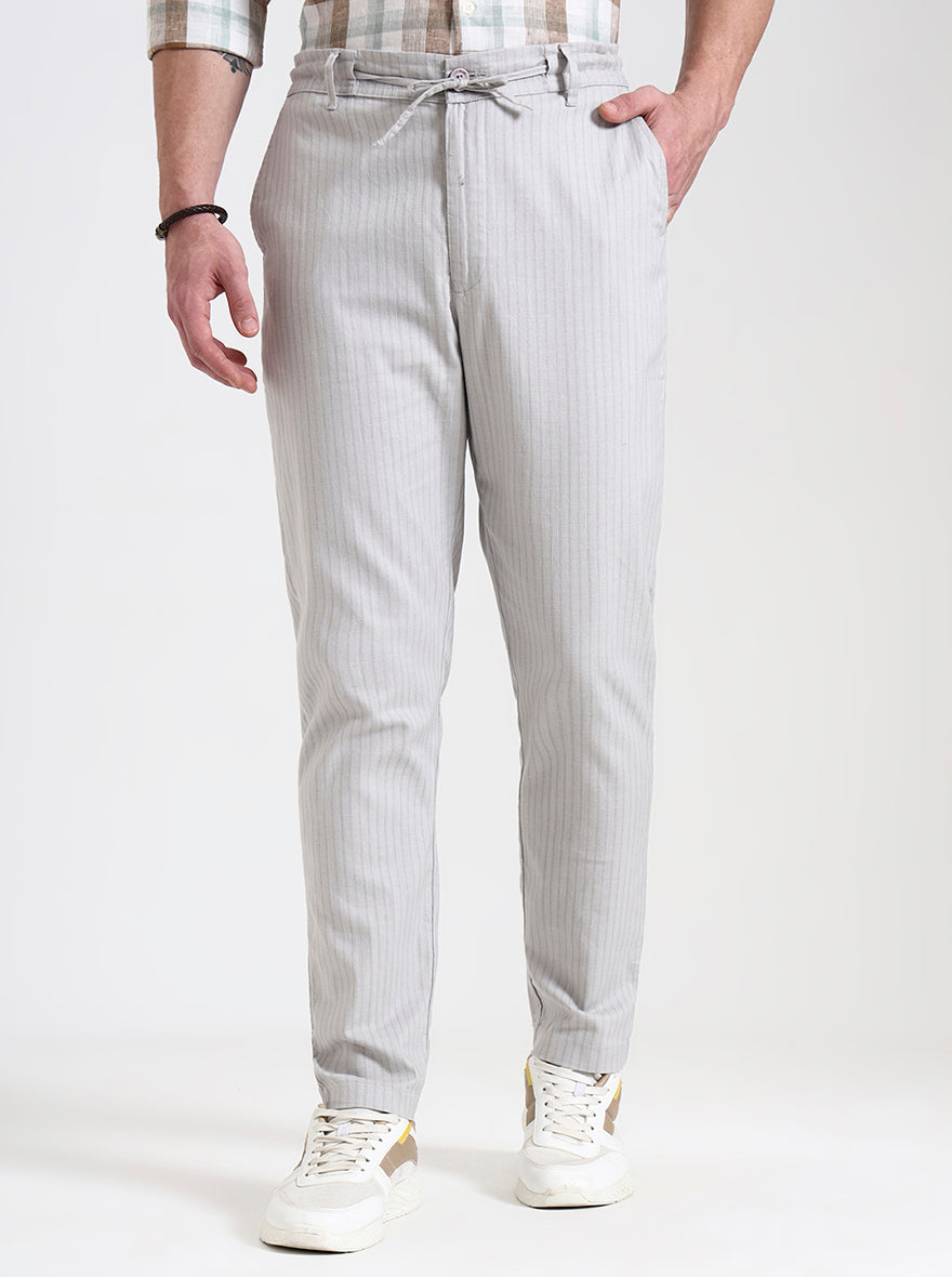 Light Grey Striped Regular Fit Track Pant | JadeBlue
