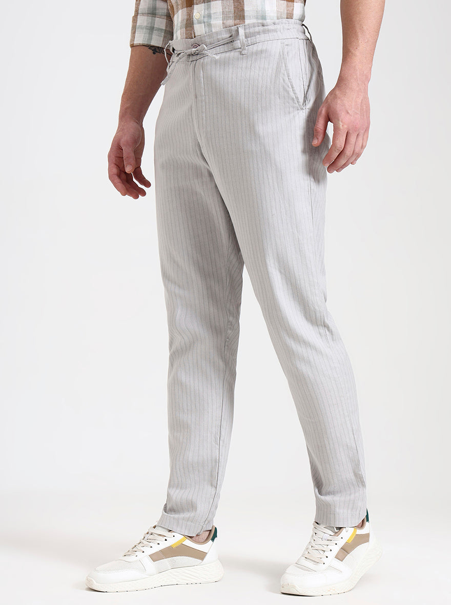 Light Grey Striped Regular Fit Track Pant | JadeBlue