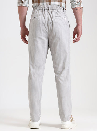Light Grey Striped Regular Fit Track Pant | JadeBlue
